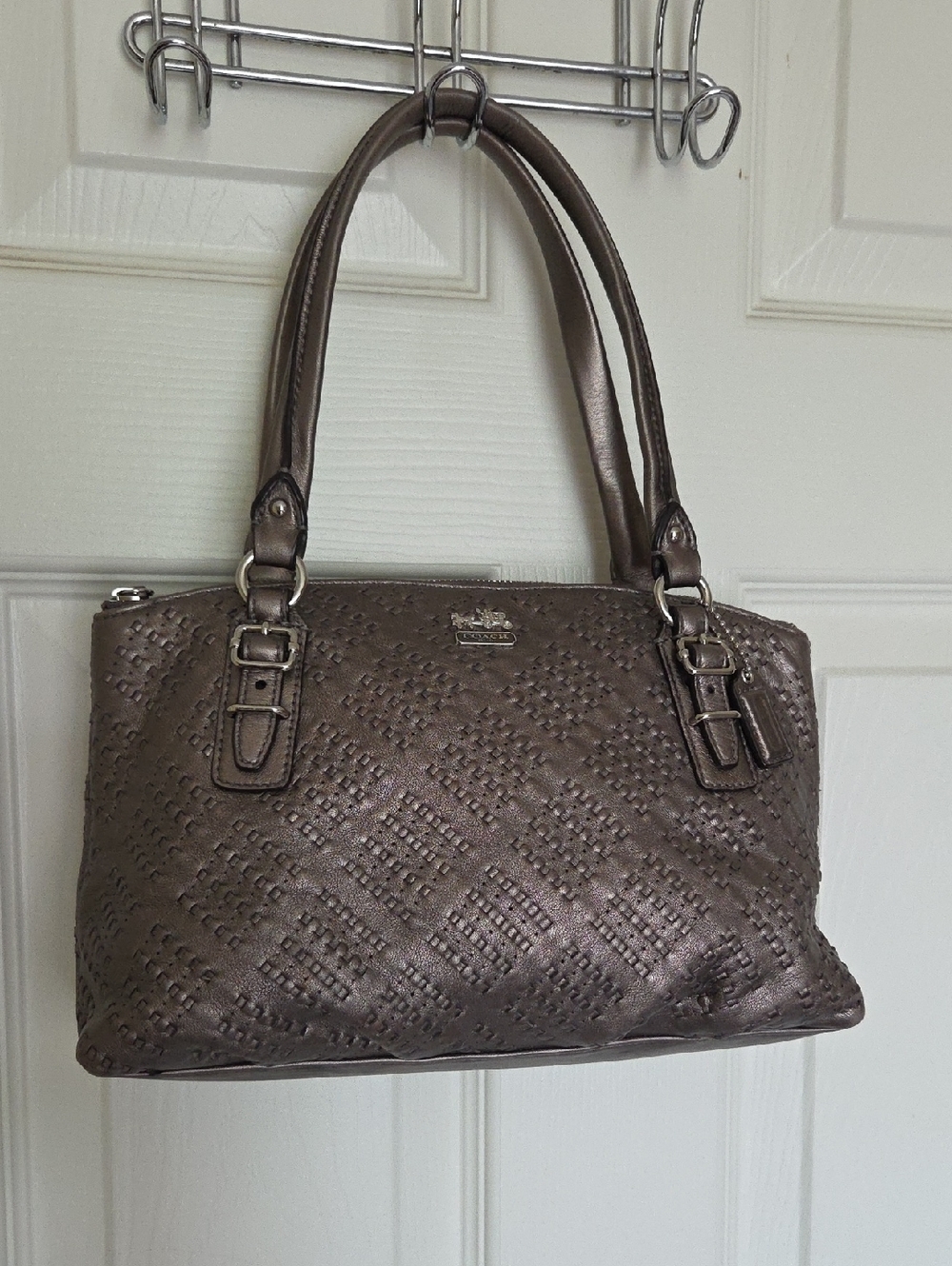 Coach Madison Sophia Satchel Bag in Pewter Woven Leather Gun Metal - Picture 5 of 16
